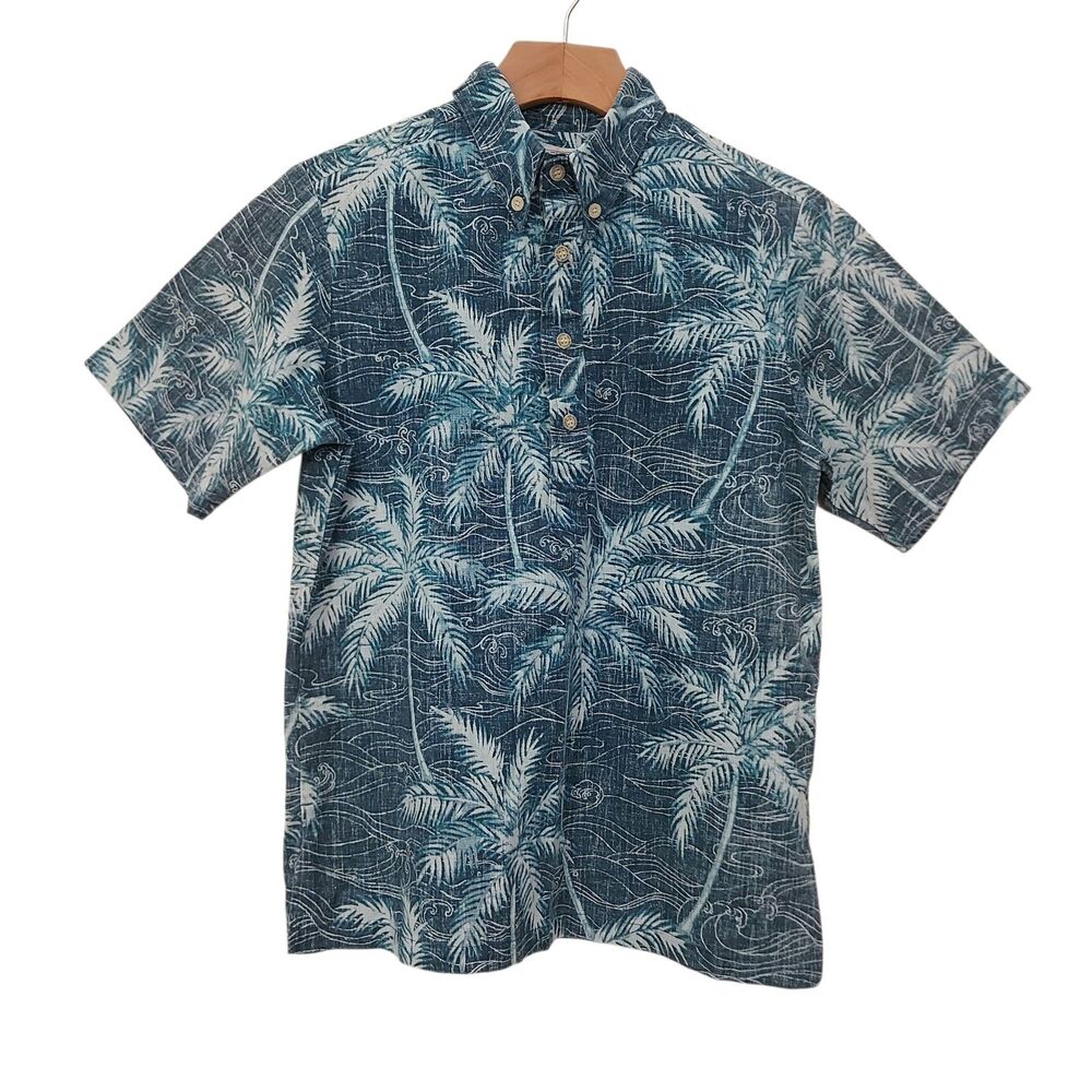 Reyn Spooner Polo Shirt Boys Large 12-14 Blue Hawaiian Cotton Beach Travel